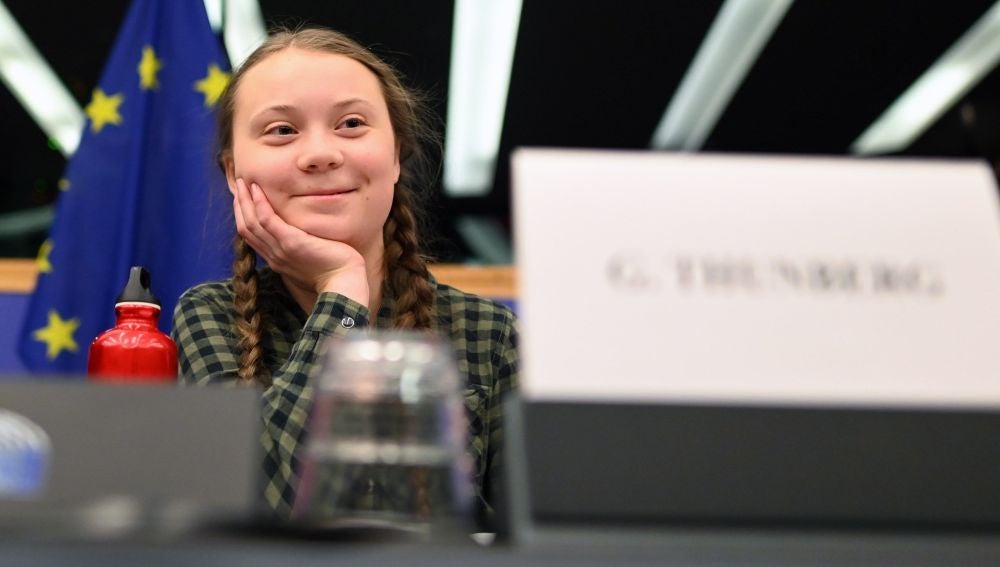 Greta Thunberg durante su discurso en el Parlamento Europeo