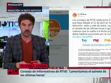 El Consejo de Informativos de RTVE anuncia el cambio de fecha del debate al 22: "Lamentamos el sainete" El Consejo de Informativos de RTVE anuncia el cambio de fecha del debate al 22: "Lamentamos el sainete"