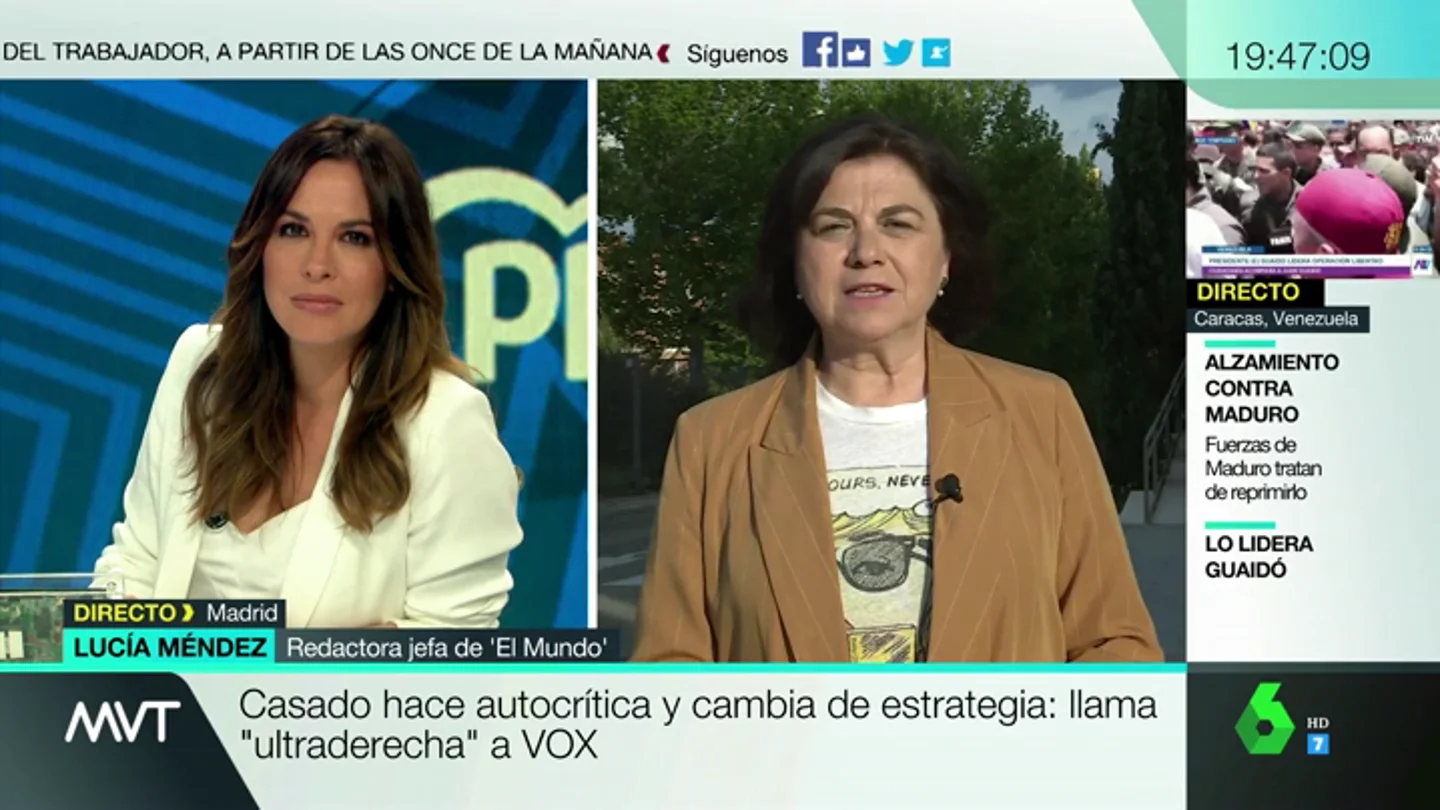 Lucía Méndez: "Pablo Casado reniega de todo lo que ha hecho desde que está al frente del PP" Lucía Méndez: "Pablo Casado reniega de todo lo que ha hecho desde que está al frente del PP"