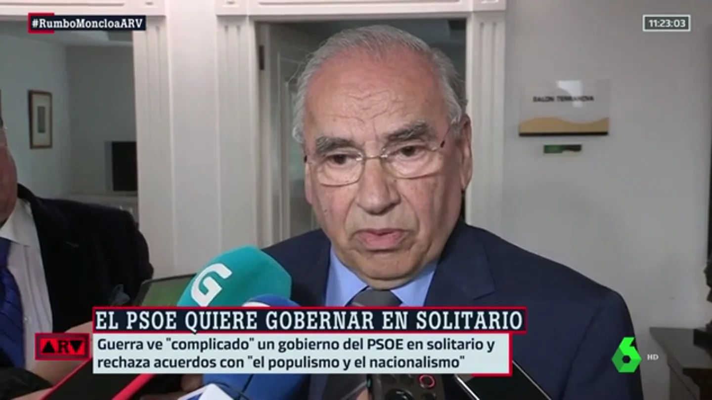 Alfonso Guerra considera que un Gobierno de PSOE y Ciudadanos daría "más estabilidad" Alfonso Guerra considera que un Gobierno de PSOE y Ciudadanos daría "más estabilidad"