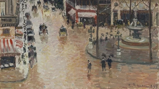 El cuadro 'Rue Saint-Honoré por la tarde. Efecto de lluvia', de Camille Pissarro. El cuadro 'Rue Saint-Honoré por la tarde. Efecto de lluvia', de Camille Pissarro.