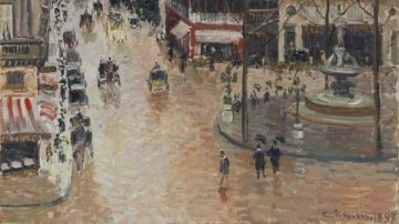 El cuadro 'Rue Saint-Honoré por la tarde. Efecto de lluvia', de Camille Pissarro.