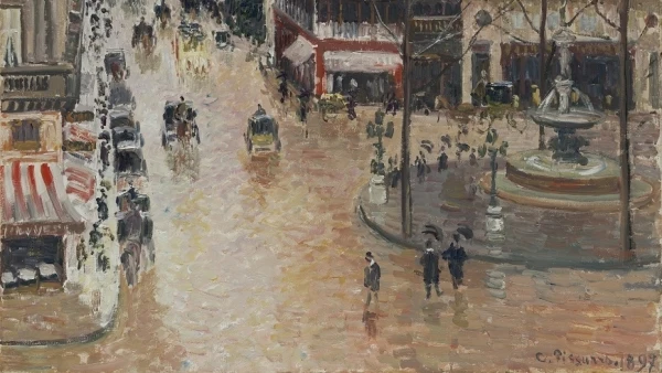 El cuadro 'Rue Saint-Honoré por la tarde. Efecto de lluvia', de Camille Pissarro.