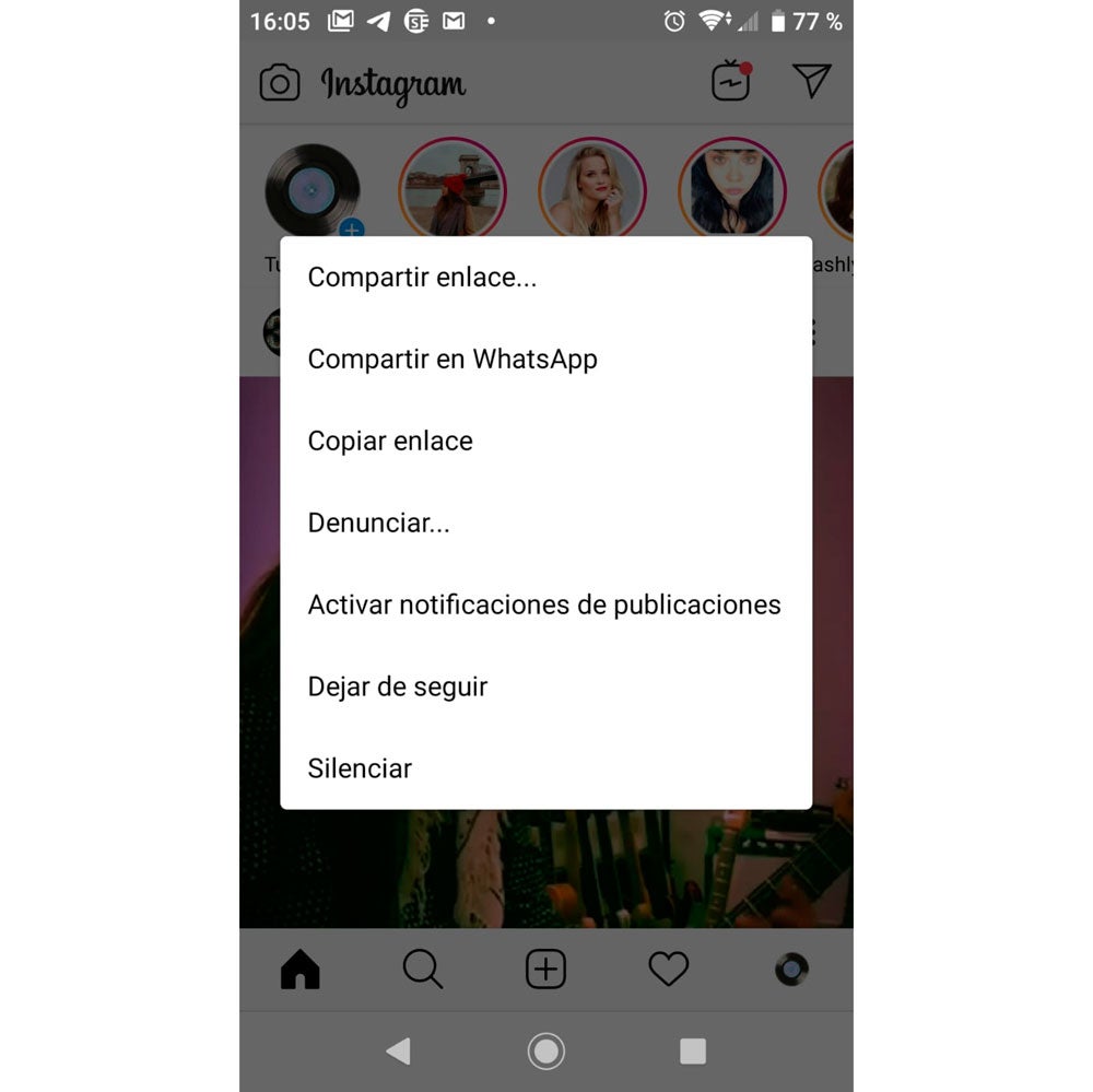 Hay que pulsar sobre copiar enlace en Instagram