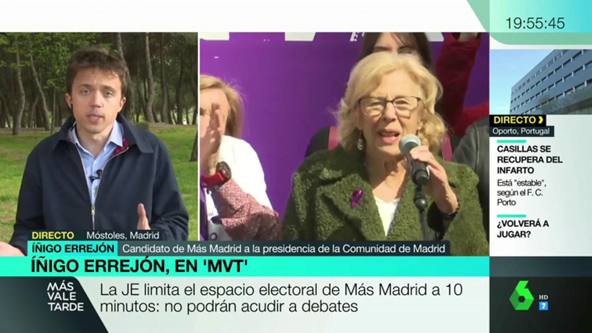 Iñigo Errejón califica de "sinsentido" la decisión de la JEC de no permitir ni a él ni a Manuela Carmena participar en los debates del 26M