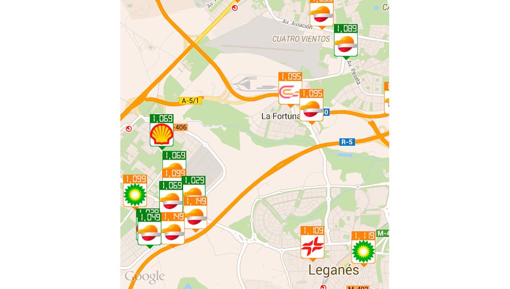 El mapa nos muestra las gasolineras más baratas