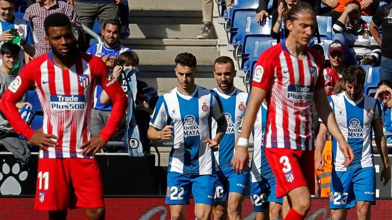 El Espanyol celebra uno de sus goles ante el Atlético de Madrid