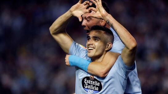 El Celta celebra un gol ante el Barcelona