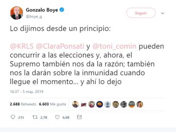 El twit de Gonzalo Boye El twit de Gonzalo Boye