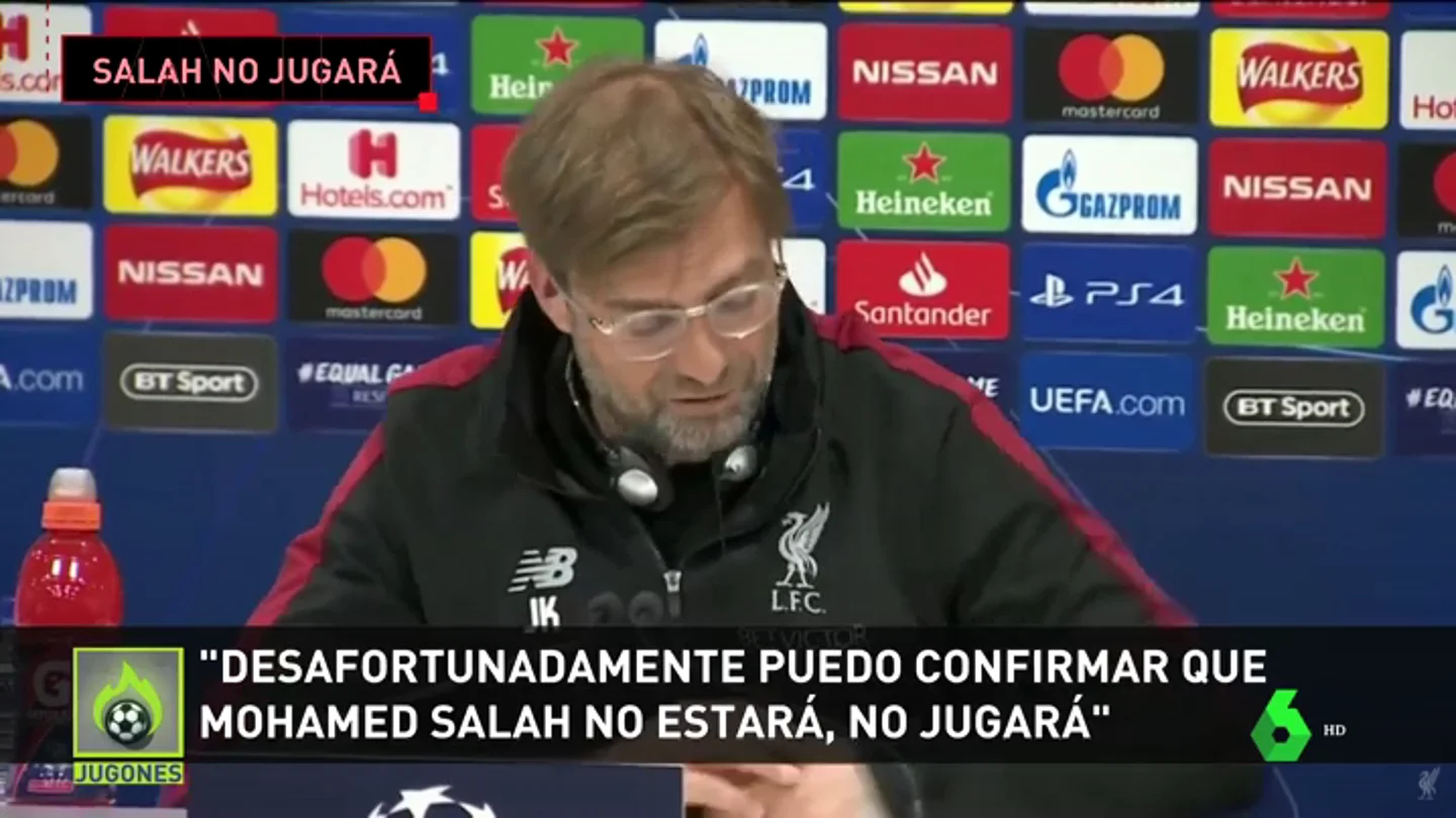 Klopp confirma que Salah será baja ante el Barça: "Está mejor, pero no puede jugar mañana" Klopp confirma que Salah será baja ante el Barça: "Está mejor, pero no puede jugar mañana"
