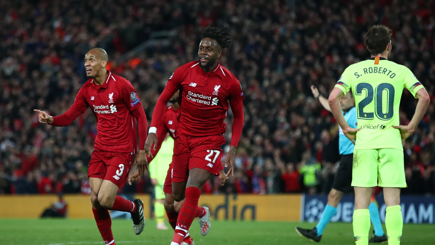 Origi celebra el 4-0 contra el Barcelona Origi celebra el 4-0 contra el Barcelona