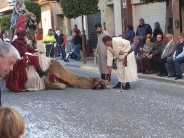 Un camello de desmaya durante un desfile en Sedaví Un camello de desmaya durante un desfile en Sedaví