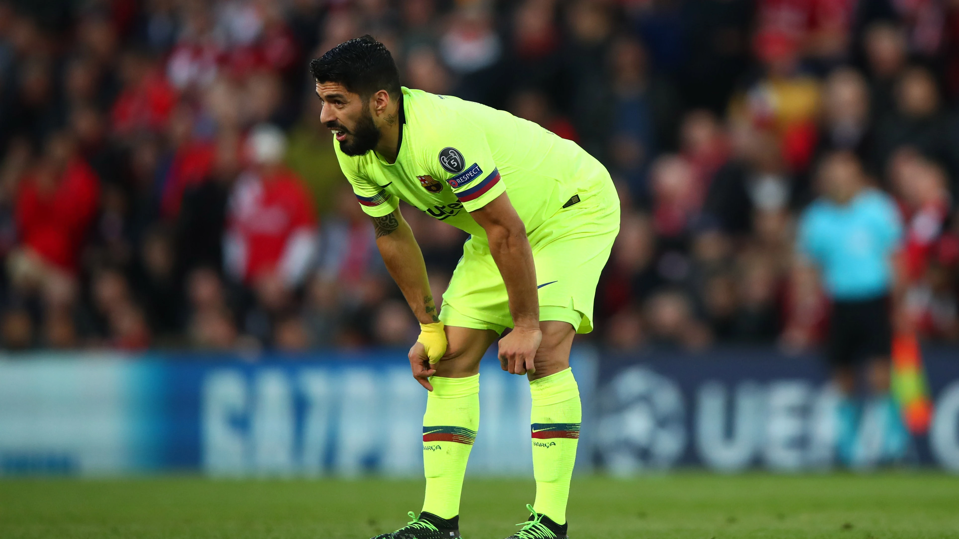 Luis Suárez, en el partido ante el Liverpool en Anfield