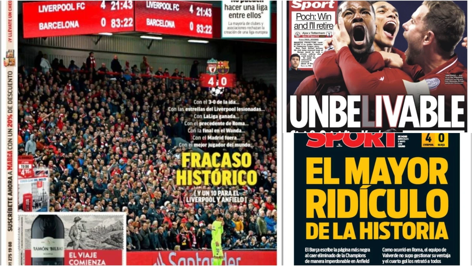 Portadas de prensa con la eliminación del Barcelona