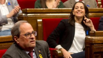 Quim Torra e Inés Arrimadas en el Parlament catalán