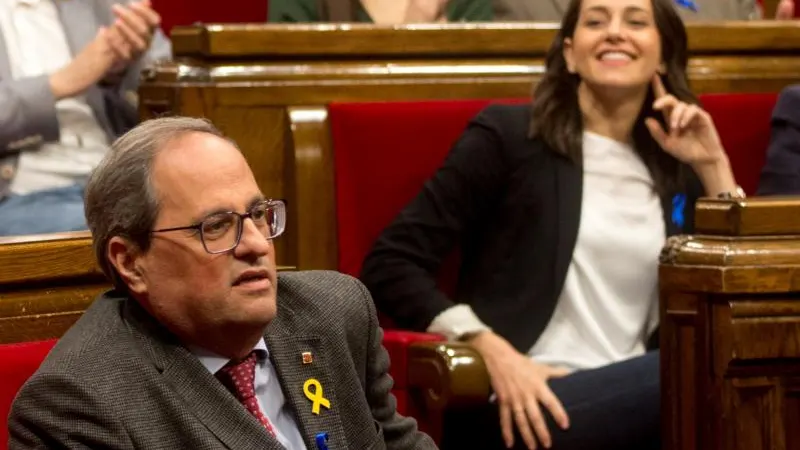 Quim Torra e Inés Arrimadas en el Parlament catalán