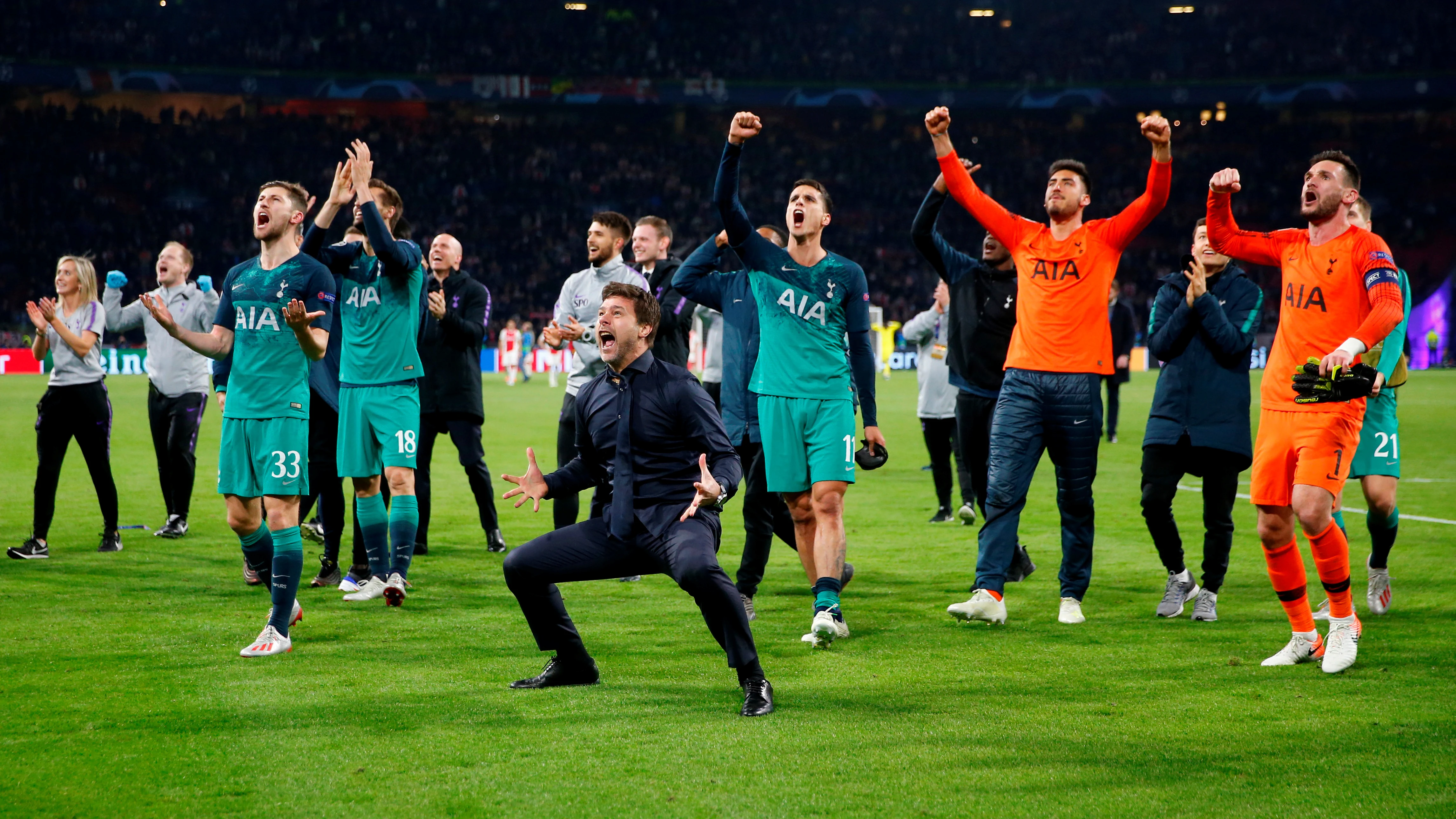 Pochettino, muy efusivo celebrando el pase del Tottenham a la final de la Champions