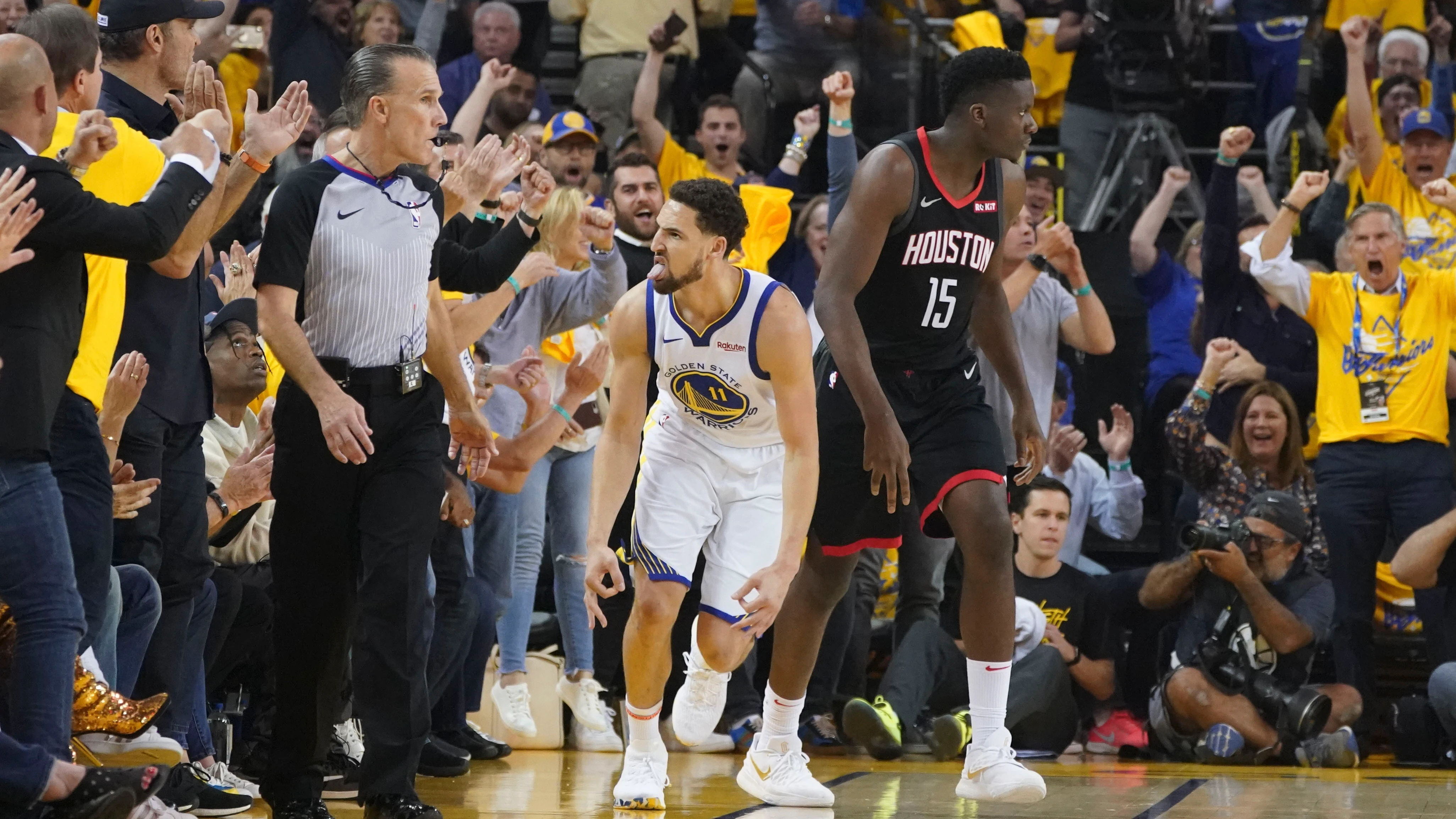  Klay Thompson, en acción ante los Rockets