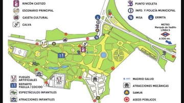 Mapa de la Pradera de San Isidro para las fiestas de 2019.