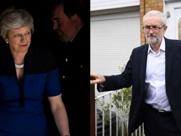 Theresa May y Jeremy Corbyn en fotos de archivo Theresa May y Jeremy Corbyn en fotos de archivo