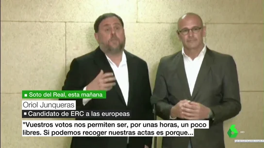 Junqueras, en un mitín desde la prisión antes de recoger su acta en el Congreso: "Por unas horas seremos un poco libres" Junqueras, en un mitín desde la prisión antes de recoger su acta en el Congreso: "Por unas horas seremos un poco libres"