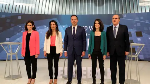 Díaz Ayuso, Monasterio, Aguado, Serra y Gabilondo en el debate de Telemadrid Díaz Ayuso, Monasterio, Aguado, Serra y Gabilondo en el debate de Telemadrid