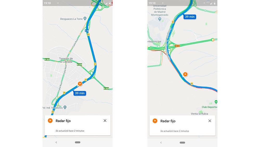 Aquí se pueden apreciar los radares fijos en Google Maps