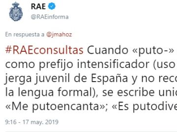 El tuit en el que la RAE explica el uso correcto de 'puto' El tuit en el que la RAE explica el uso correcto de 'puto'