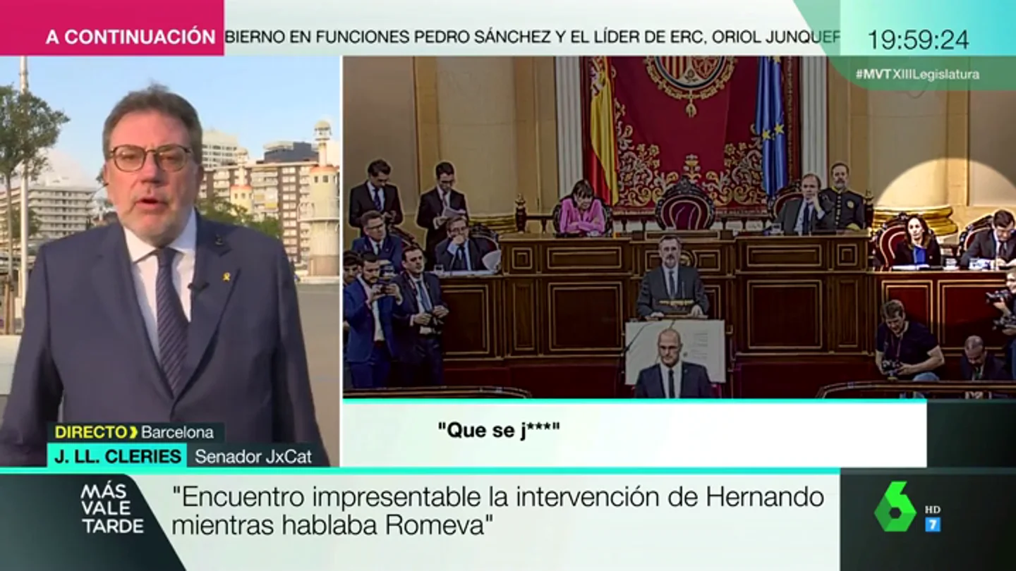 Josep Lluís Cleries (JxCat): "Rafael Hernando tiene poco respeto democrático utilizando su cargo para interrumpir a otro senador" Josep Lluís Cleries (JxCat): "Rafael Hernando tiene poco respeto democrático utilizando su cargo para interrumpir a otro senador"