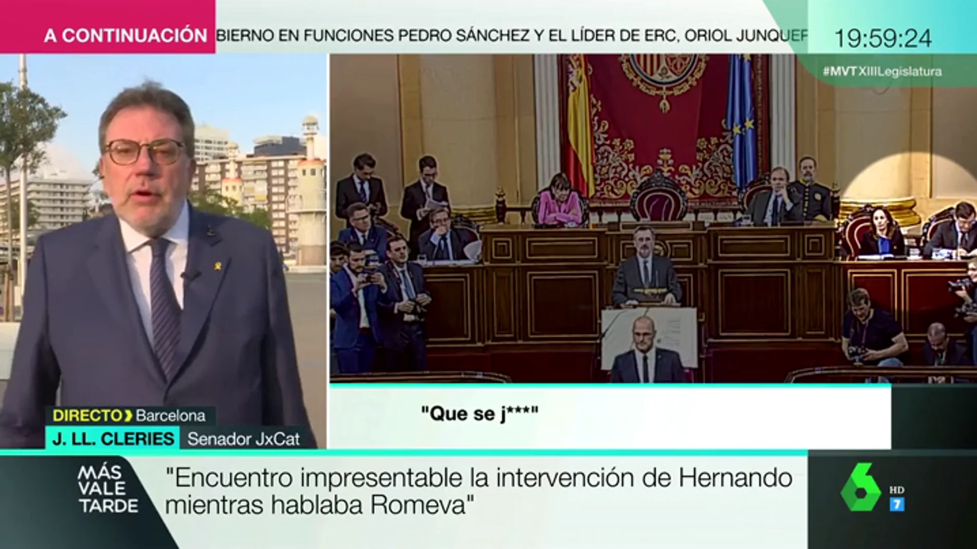 Josep Lluís Cleries (JxCat): "Rafael Hernando tiene poco respeto democrático utilizando su cargo para interrumpir a otro senador"