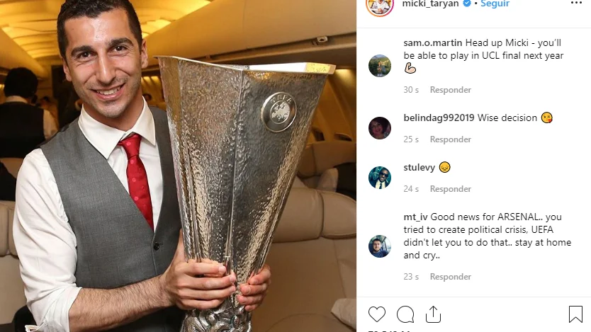 Mkhitaryan anuncia por Instagram que no va a jugar la final de la Europa League