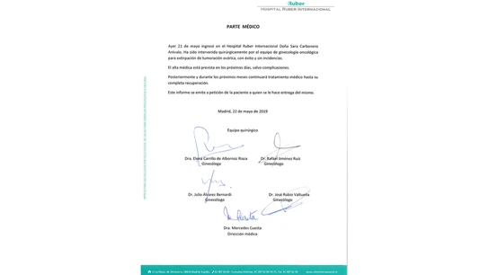 Parte médico Sara Carbonero Parte médico Sara Carbonero