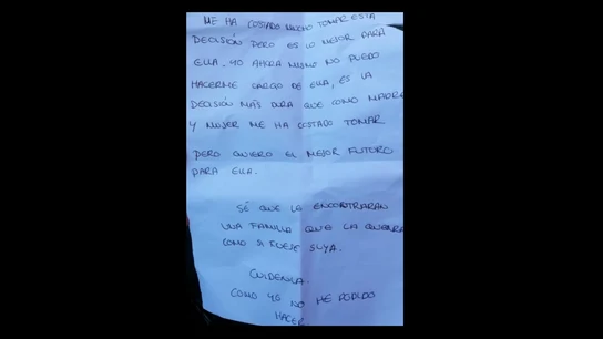 Carta de la madre que abandonó a su bebé en Murcia Carta de la madre que abandonó a su bebé en Murcia