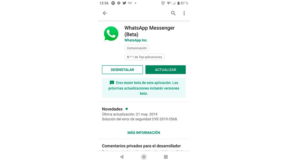 Beta de WhatsApp en la Play Store
