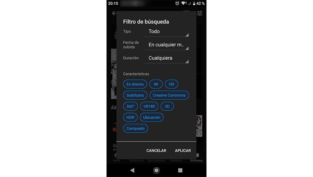 Aquí podemos seleccionar el tipo de vídeo que queremos ver