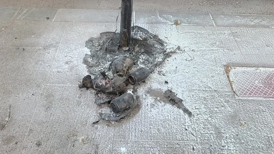 Restos de la papelera y el gato quemados Restos de la papelera y el gato quemados
