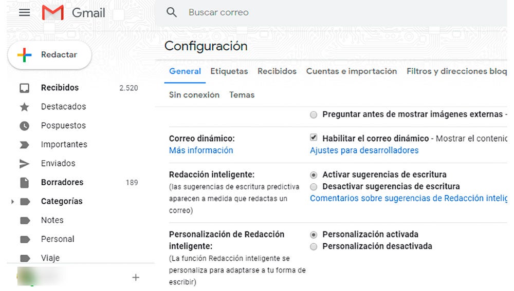 En la parte inferior vemos la redacción inteligente