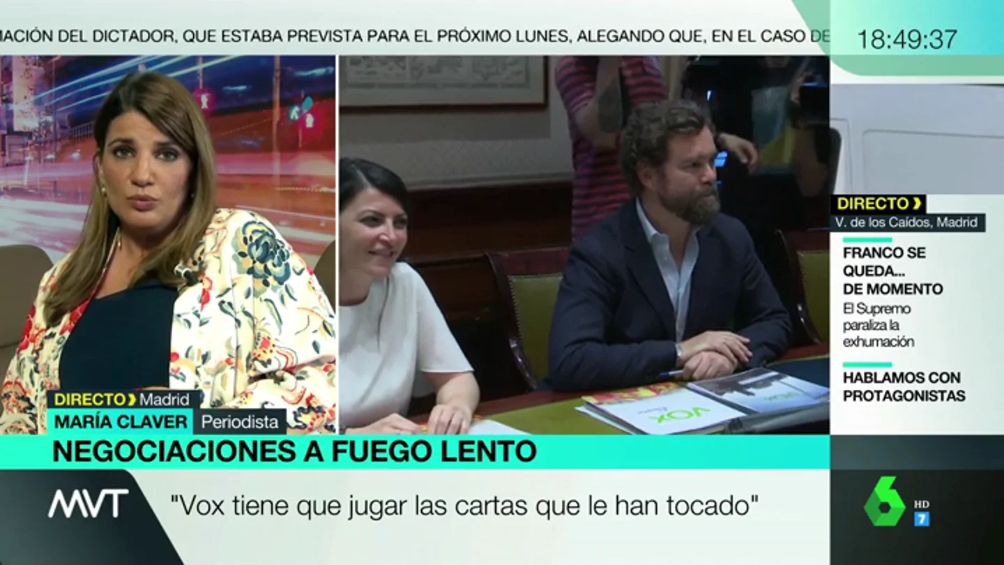María Claver valora el 'rifirrafe' que mantiene Ciudadanos con la formación de Abascal: "Vox hará ruido, pero acabará cediendo" María Claver valora el 'rifirrafe' que mantiene Ciudadanos con la formación de Abascal: "Vox hará ruido, pero acabará cediendo"