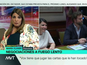 María Claver valora el 'rifirrafe' que mantiene Ciudadanos con la formación de Abascal: "Vox hará ruido, pero acabará cediendo" María Claver valora el 'rifirrafe' que mantiene Ciudadanos con la formación de Abascal: "Vox hará ruido, pero acabará cediendo"