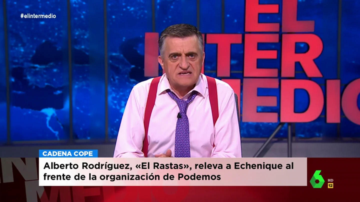 La crítica de Wyoming a los medios que hablan de Alberto Rodríguez como 'El Rastas': "No veo titulares hablando de Pedro, 'El Guapo'" La crítica de Wyoming a los medios que hablan de Alberto Rodríguez como 'El Rastas': "No veo titulares hablando de Pedro, 'El Guapo'"