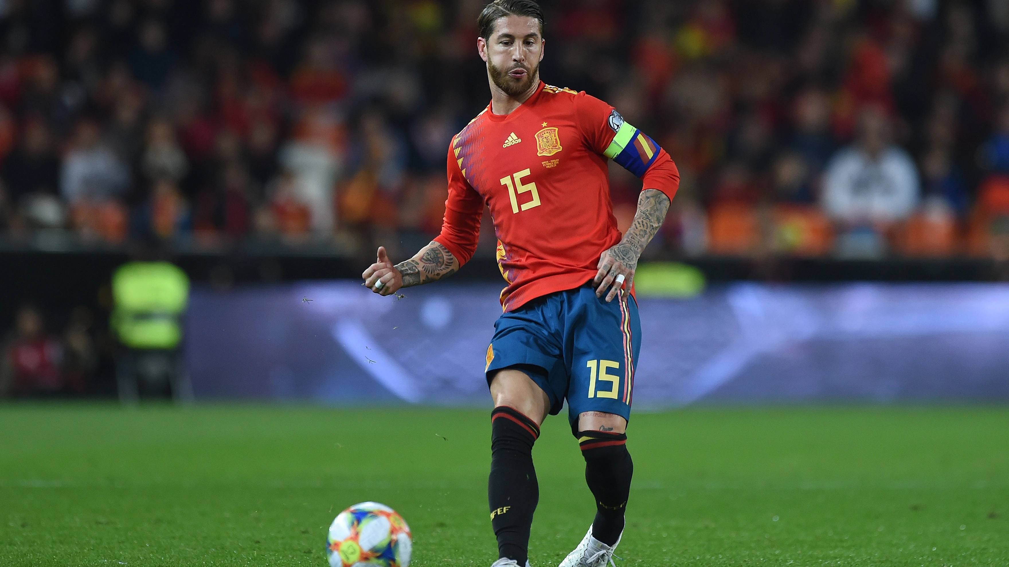 Sergio Ramos, en un partido con la selección española