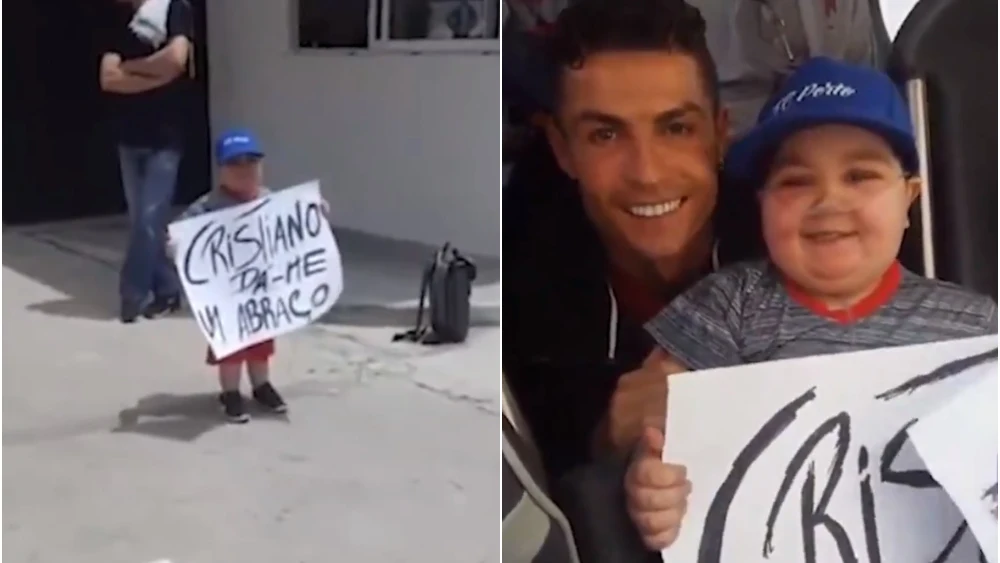 Cristiano Ronaldo, con un niño que esperaba a Portugal