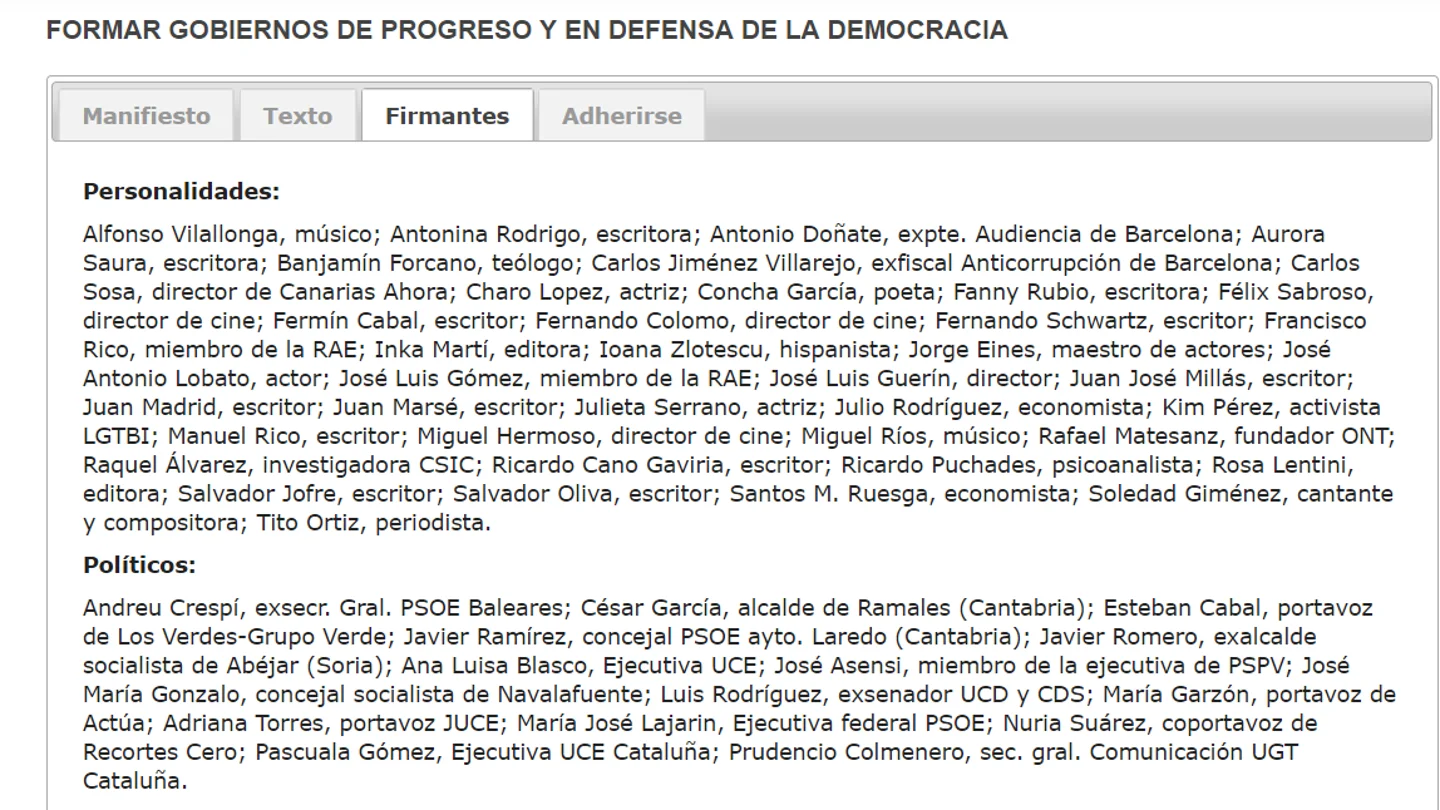 Parte del manifiesto por "gobiernos de progreso" Parte del manifiesto por "gobiernos de progreso"