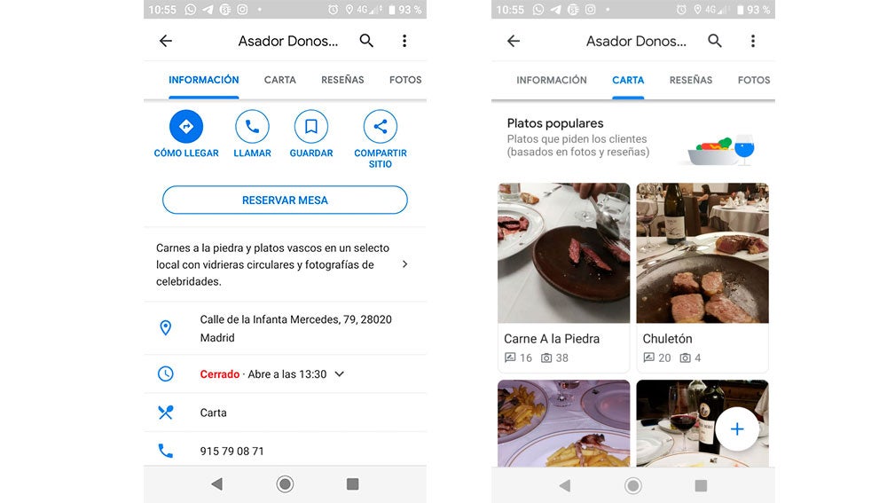 A la derecha podemos ver los platos más populares