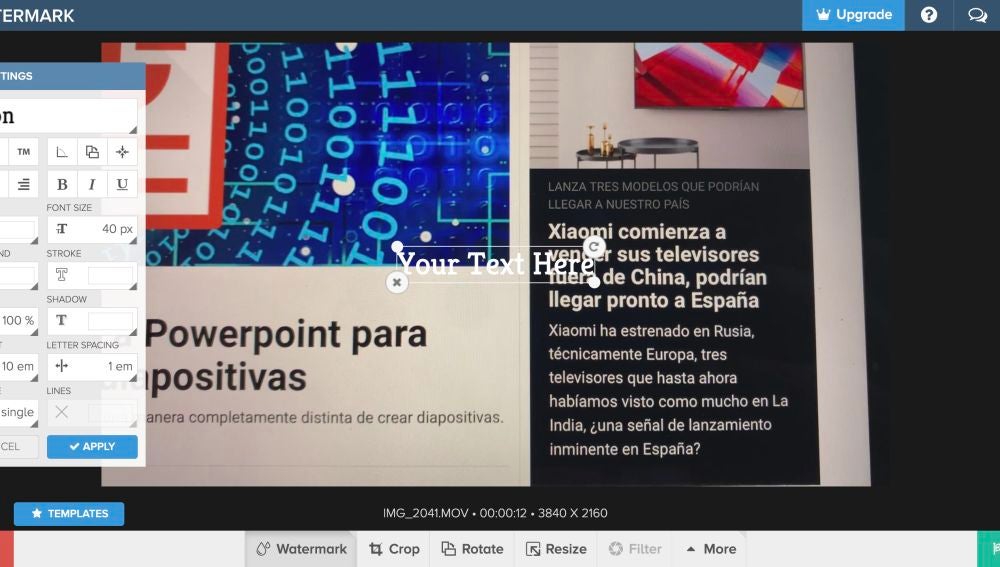 Insertando el texto de la marca de agua