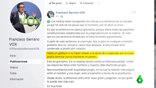 Polémicas declaraciones de Francisco Serrano sobre la sentencia de 'La Manada' Polémicas declaraciones de Francisco Serrano sobre la sentencia de 'La Manada'