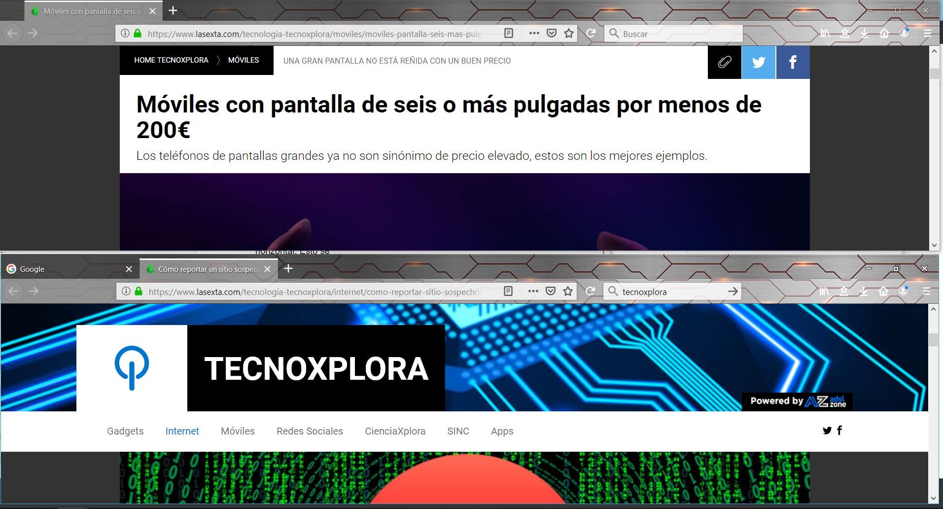 Una pantalla dividida horizontalmente