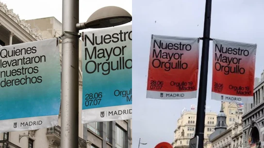 Las decoraciones del Orgullo como fueron ideadas por el equipo de Carmena y como finalmente han sido instaladas Las decoraciones del Orgullo como fueron ideadas por el equipo de Carmena y como han sido instaladas por el nuevo gobierno