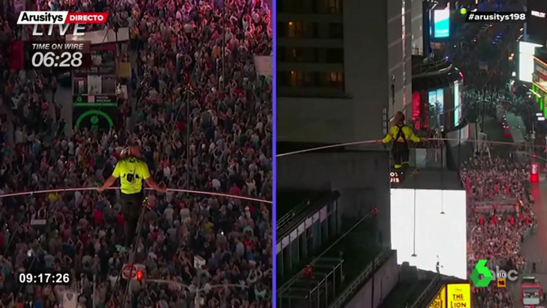 El reto de los hermanos Wallenda: cruzan Times Square por un cable a 25 pisos de altura