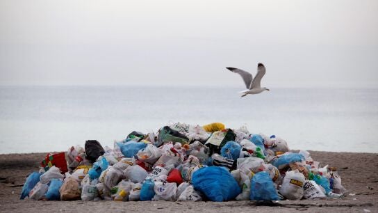 Basura en una playa coruñesa tras la fiesta de San Juan